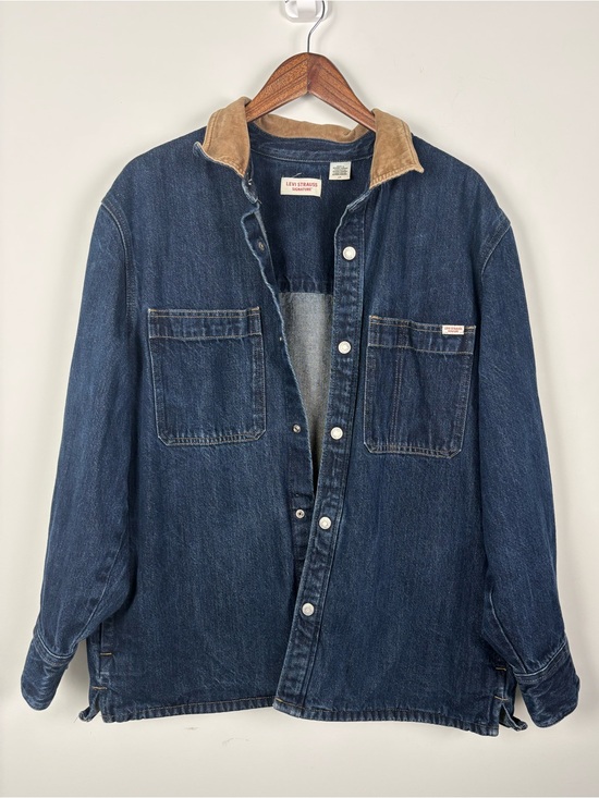 Levi Strauss Signature Other - Levi Strauss Men's Dark Blue Denim Jacket Tan Corduroy Collar Heavy Weight Large